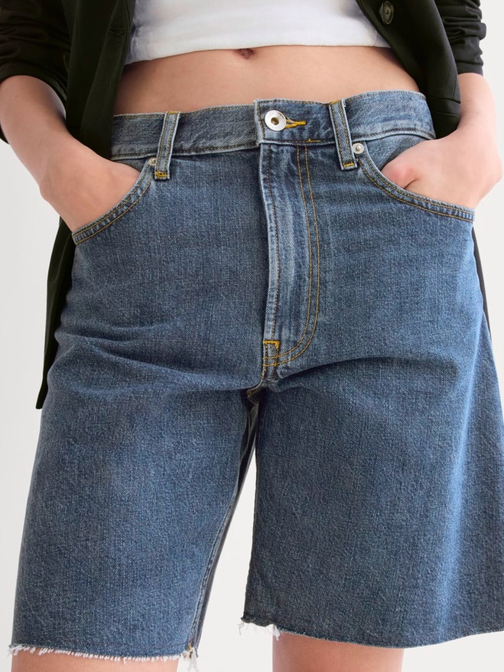 Everlane High-Rise Denim Bermuda Shorts in Classic Blue